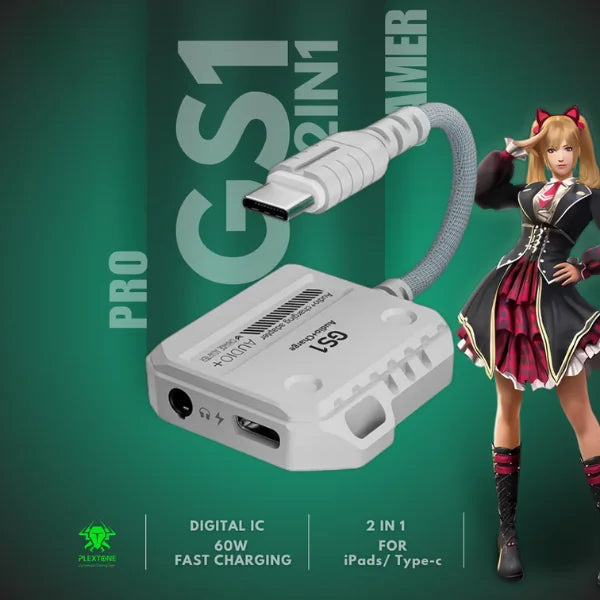 Plextone GS1 Type-C 2-in-1 Gaming Adapter – Audio + Charging